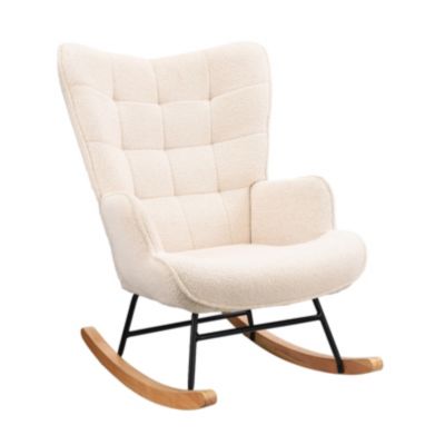 Fauteuil à Bascule, Fauteuil d'allaitement rembourré, Chaise à Bascule d'extérieur Ergonomique, 75 x 68 x 92cm, pour Salon, Beige
