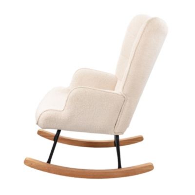 Fauteuil à Bascule, Fauteuil d'allaitement rembourré, Chaise à Bascule d'extérieur Ergonomique, 75 x 68 x 92cm, pour Salon, Beige