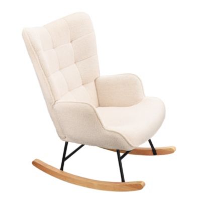 Fauteuil à Bascule, Fauteuil d'allaitement rembourré, Chaise à Bascule d'extérieur Ergonomique, 75 x 68 x 92cm, pour Salon, Beige