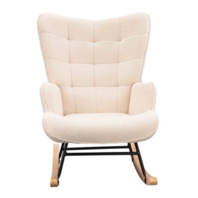 Fauteuil à Bascule,Fauteuil d'allaitement rembourré,pour Salon,Chambre à Coucher,Charge maximale,130 kg ,Beige,75 x 68 x 92 cm