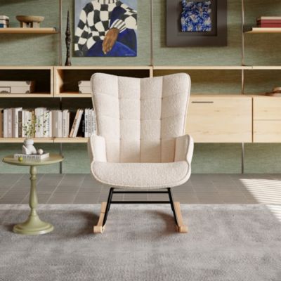 Fauteuil à Bascule,Fauteuil d'allaitement rembourré,pour Salon,Chambre à Coucher,Charge maximale,130 kg ,Beige,75 x 68 x 92 cm