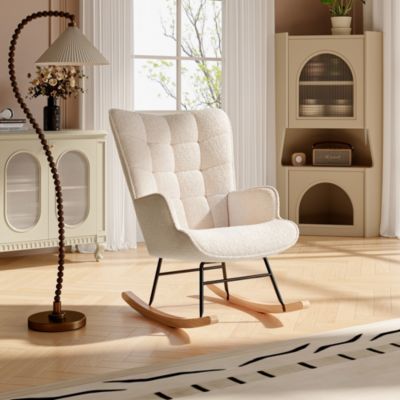 Fauteuil à Bascule,Fauteuil d'allaitement rembourré,pour Salon,Chambre à Coucher,Charge maximale,130 kg ,Beige,75 x 68 x 92 cm