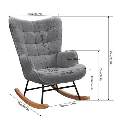Fauteuil à Bascule,Fauteuil d'allaitement rembourré,pour Salon,Chambre à Coucher,Charge maximale,130 kg,Gris foncé,75 x 68 x 92 cm