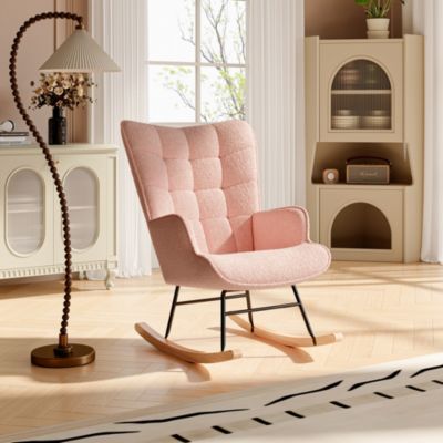 Fauteuil à Bascule,Fauteuil d'allaitement rembourré,pour Salon,Chambre à Coucher,Charge maximale,130 kg ,rose,75 x 68 x 92 cm