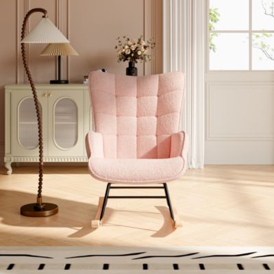 Fauteuil à Bascule,Fauteuil d'allaitement rembourré,pour Salon,Chambre à Coucher,Charge maximale,130 kg ,rose,75 x 68 x 92 cm
