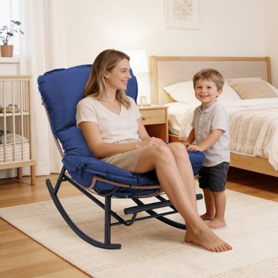 Fauteuil à Bascule, Fauteuil de Relaxation, Structure en Acier, Repose-Pieds Extensible, Coussin Amovible, Charge maximale 136 kg