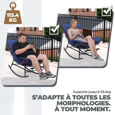 Fauteuil à Bascule, Fauteuil de Relaxation, Structure en Acier, Repose-Pieds Extensible, Coussin Amovible, Charge maximale 136 kg