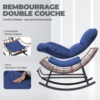 Fauteuil à Bascule, Fauteuil de Relaxation, Structure en Acier, Repose-Pieds Extensible, Coussin Amovible, Charge maximale 136 kg