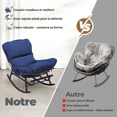 Fauteuil à Bascule, Fauteuil de Relaxation, Structure en Acier, Repose-Pieds Extensible, Coussin Amovible, Charge maximale 136 kg