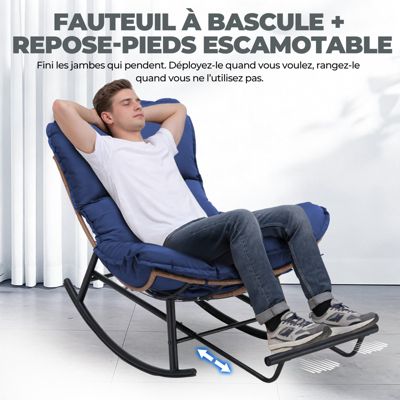 Fauteuil à Bascule, Fauteuil de Relaxation, Structure en Acier, Repose-Pieds Extensible, Coussin Amovible, Charge maximale 136 kg