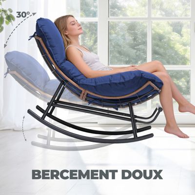 Fauteuil à Bascule, Fauteuil de Relaxation, Structure en Acier, Repose-Pieds Extensible, Coussin Amovible, Charge maximale 136 kg