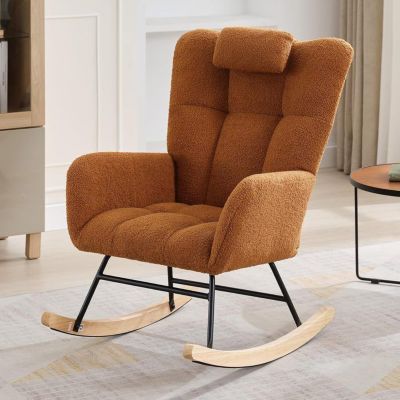 Fauteuil à bascule - PROMIRACAL - Rembourré - Pieds en bois massif - Marron - 1 place
