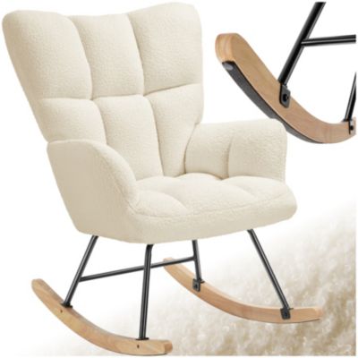 Fauteuil à bascule Rembourré avec revêtement en tissu bouclé Bouclé beige