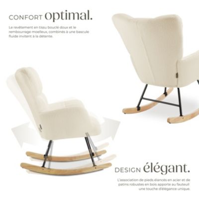 Fauteuil à bascule Rembourré avec revêtement en tissu bouclé Bouclé beige
