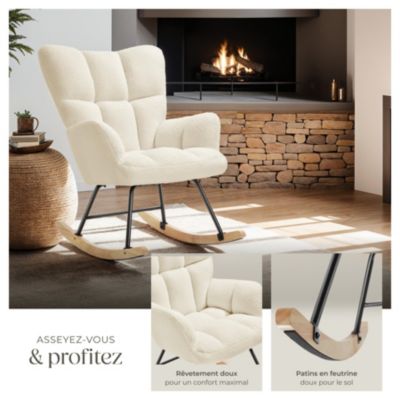 Fauteuil à bascule Rembourré avec revêtement en tissu bouclé Bouclé beige