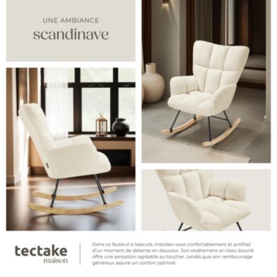Fauteuil à bascule Rembourré avec revêtement en tissu bouclé Bouclé beige