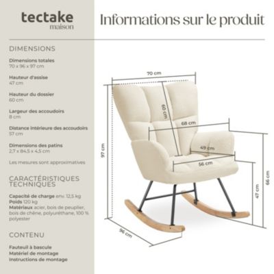Fauteuil à bascule Rembourré avec revêtement en tissu bouclé Bouclé beige
