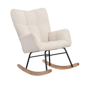 Fauteuil à Bascule, Rocking Chair, revêtement Bouclette, Fauteuil Allaitement, Chaise à Bascule,Beige