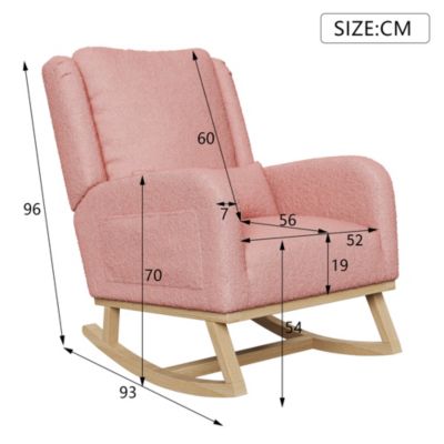 Fauteuil à bascule Teddy rose avec coussin, poches latérales, pieds renforcés et barres de stabilité, confort optimal