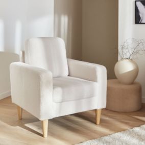 Fauteuil à bouclettes blanc cassé. scandinave  - Bjorn - Canapé 1 place fixe droit pieds bois