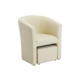 Fauteuil cabriolet et pouf en simili beige JOVANA