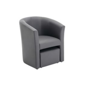 Fauteuil cabriolet et pouf en simili gris JOVANA