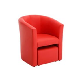 Fauteuil cabriolet et pouf en simili rouge JOVANA