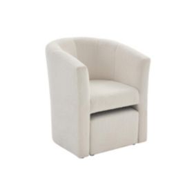 Fauteuil cabriolet et pouf en tissu bouclette blanc JOVANA