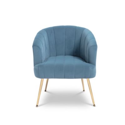 Fauteuil cabriolet NOA velours bleu gris et pieds dorés
