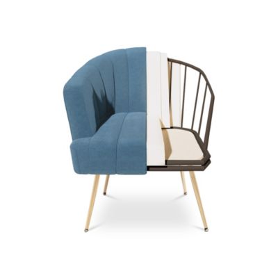 Fauteuil cabriolet NOA velours bleu gris et pieds dorés