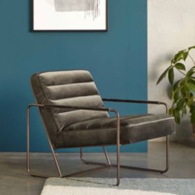 Fauteuil capitonné en velours vert gris  Oviala