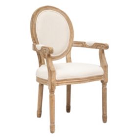 Fauteuil Chaise de table assise Beige Lin et pieds en Bois d'Hévéa