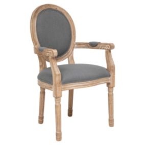 Fauteuil Chaise de table assise Grise et pieds en Bois d'Hévéa