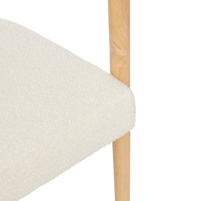 Fauteuil Chaise de table en Bois Naturel et tissu Blanc à bouclettes