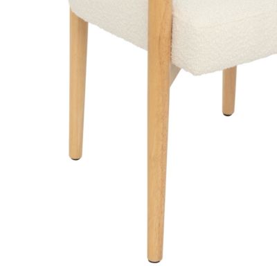 Fauteuil Chaise de table en Bois Naturel et tissu Blanc à bouclettes