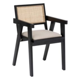 Fauteuil Chaise de table en Bois Noir et Cannage en Rotin