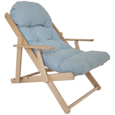 Fauteuil chaise pliable et inclinable en bois grand confort avec coussin capitonné épais - dim. 71I x 89P x 96H cm - gris