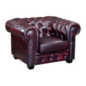 Fauteuil chesterfield BRENTON 100% cuir de buffle - Bordeaux