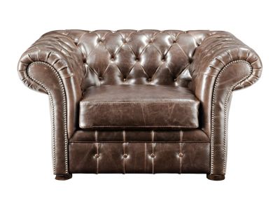 Fauteuil chesterfield CLOTAIRE 100% cuir vieilli