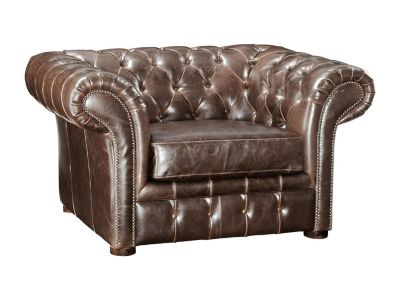 Fauteuil chesterfield CLOTAIRE 100% cuir vieilli