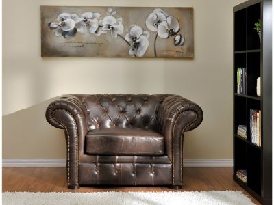 Fauteuil chesterfield CLOTAIRE 100% cuir vieilli