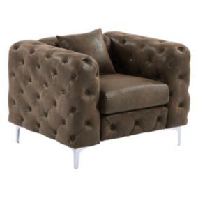 Fauteuil chesterfield en microfibre aspect cuir vieilli EDWINA