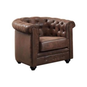 Fauteuil CHESTERFIELD en microfibre aspect cuir vieilli