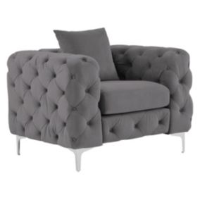 Fauteuil chesterfield en velours anthracite EDWINA