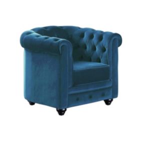 Fauteuil CHESTERFIELD - Velours bleu canard