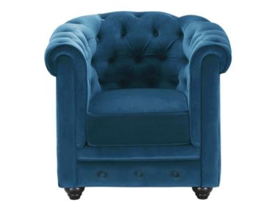 Fauteuil CHESTERFIELD - Velours bleu canard