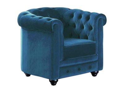 Fauteuil CHESTERFIELD - Velours bleu canard