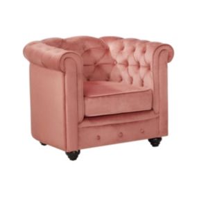 Fauteuil CHESTERFIELD - Velours rose pastel