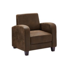 Fauteuil club en microfibre marron aspect cuir vieilli MADIE II