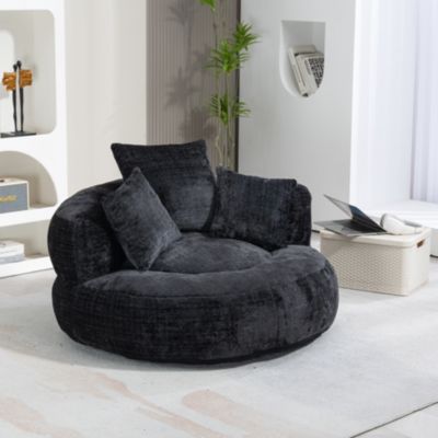 Fauteuil cocoon 1 Place avec Haut Dossier et 3 Coussins - Mousse Haute densité pour Chambre ou Bureau - Tissu Chenille - Noir